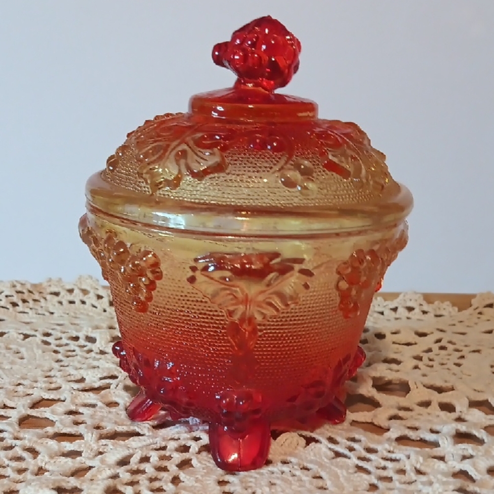 Vintage Jeanette Glass Amberina Compote